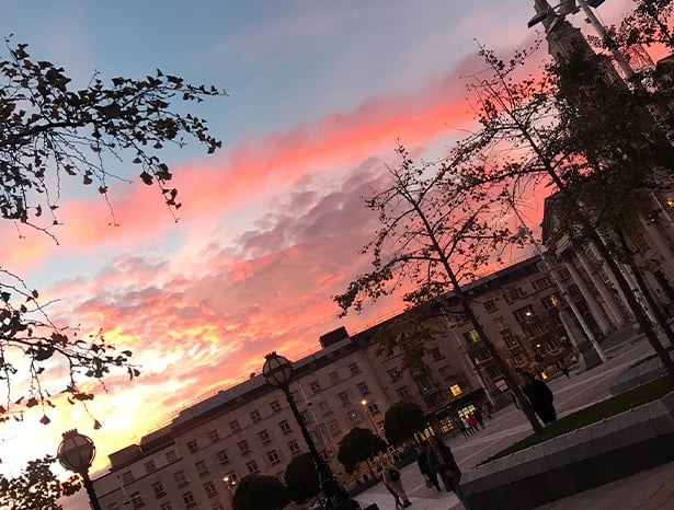 Millennium Square, Leeds at sunset