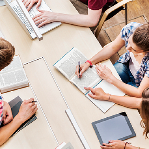 Students working at desk