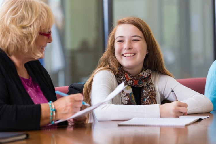 Adviser working with student at desk