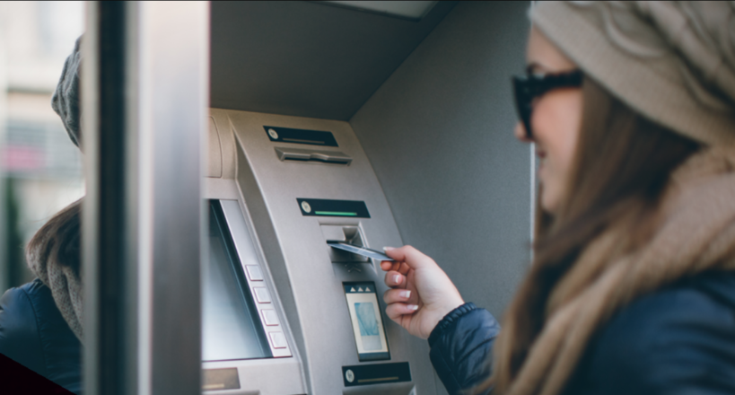 Student using ATM