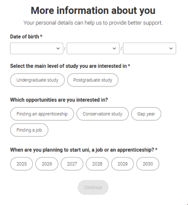 UCAS Hub More information about you screenshot