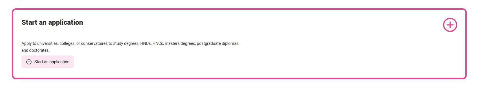 Start an application button in the UCAS Hub