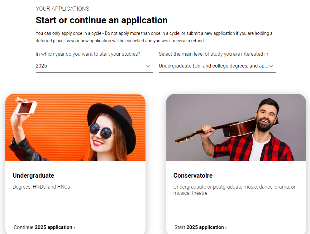 Screenshot of UCAS Hub