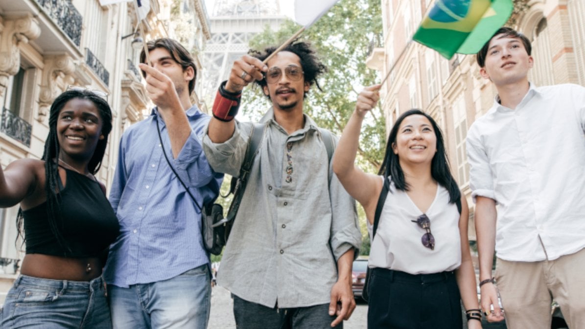 International students Photo of internationals waving flags of their country