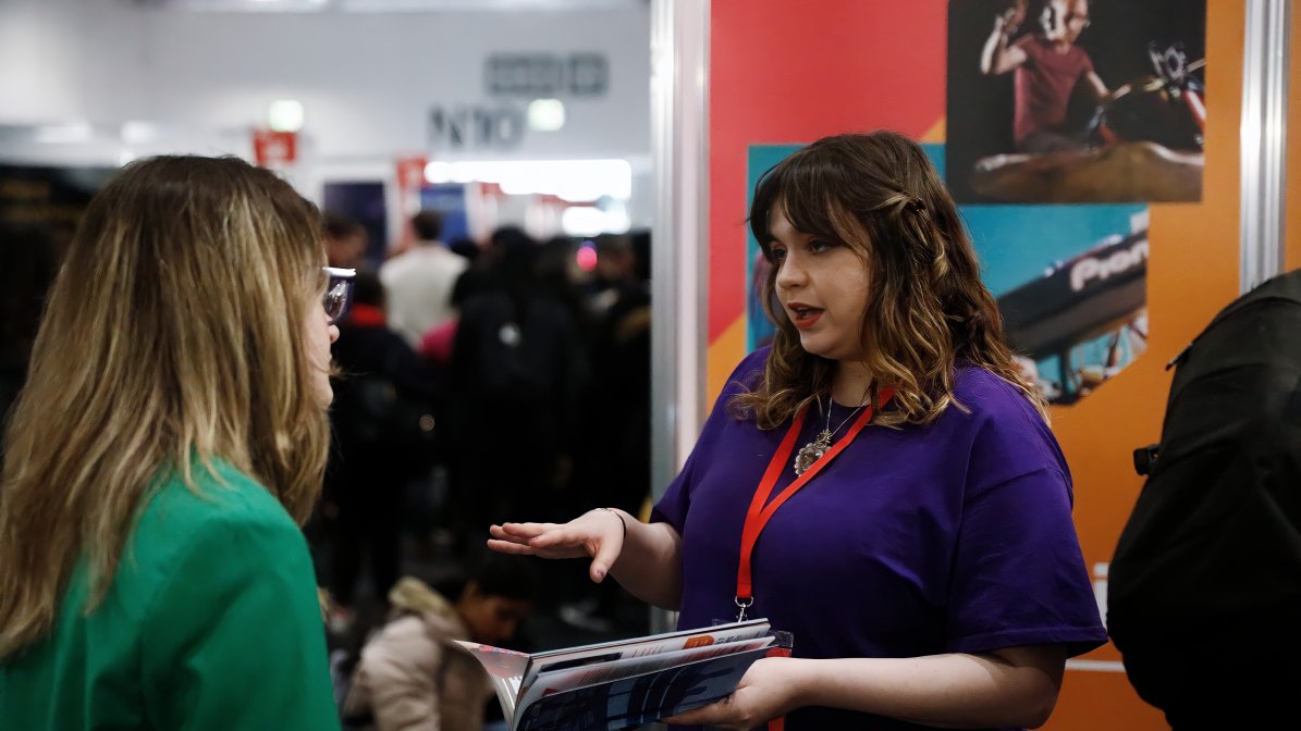 company talking to students at ucas event company talking to students at ucas event
