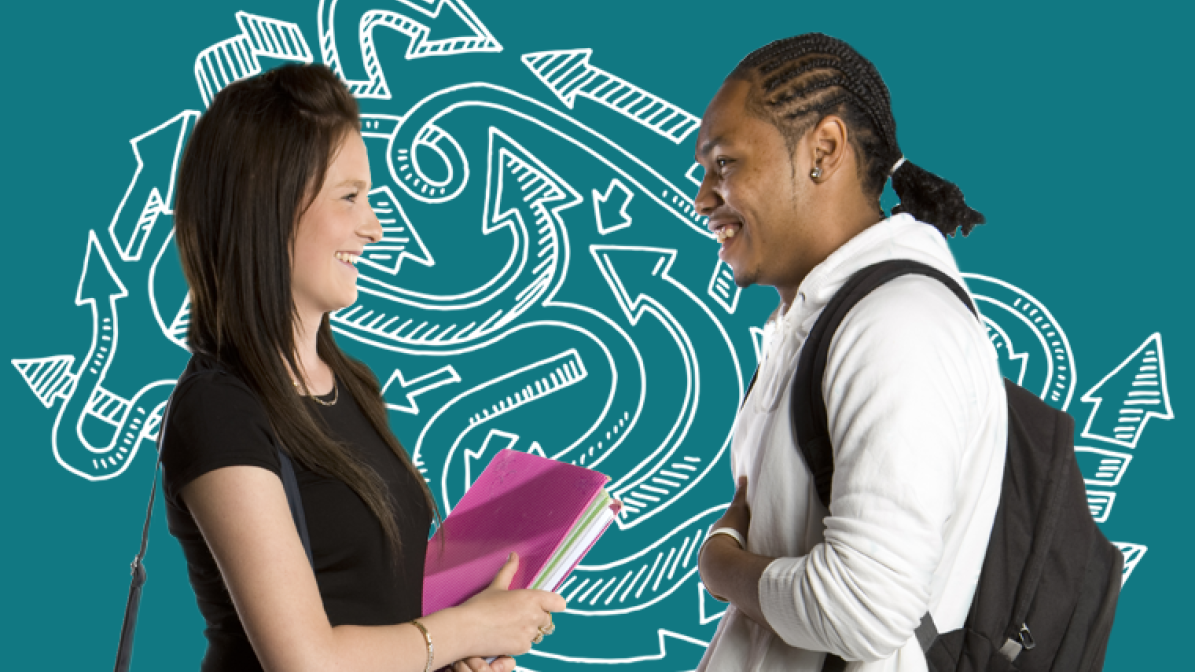 Students discussing the UCAS Hub