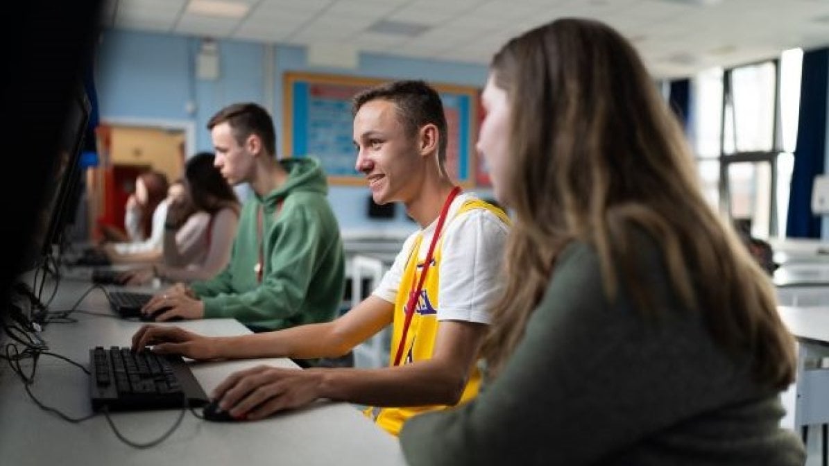 Students using the UCAS Hub in the classroom