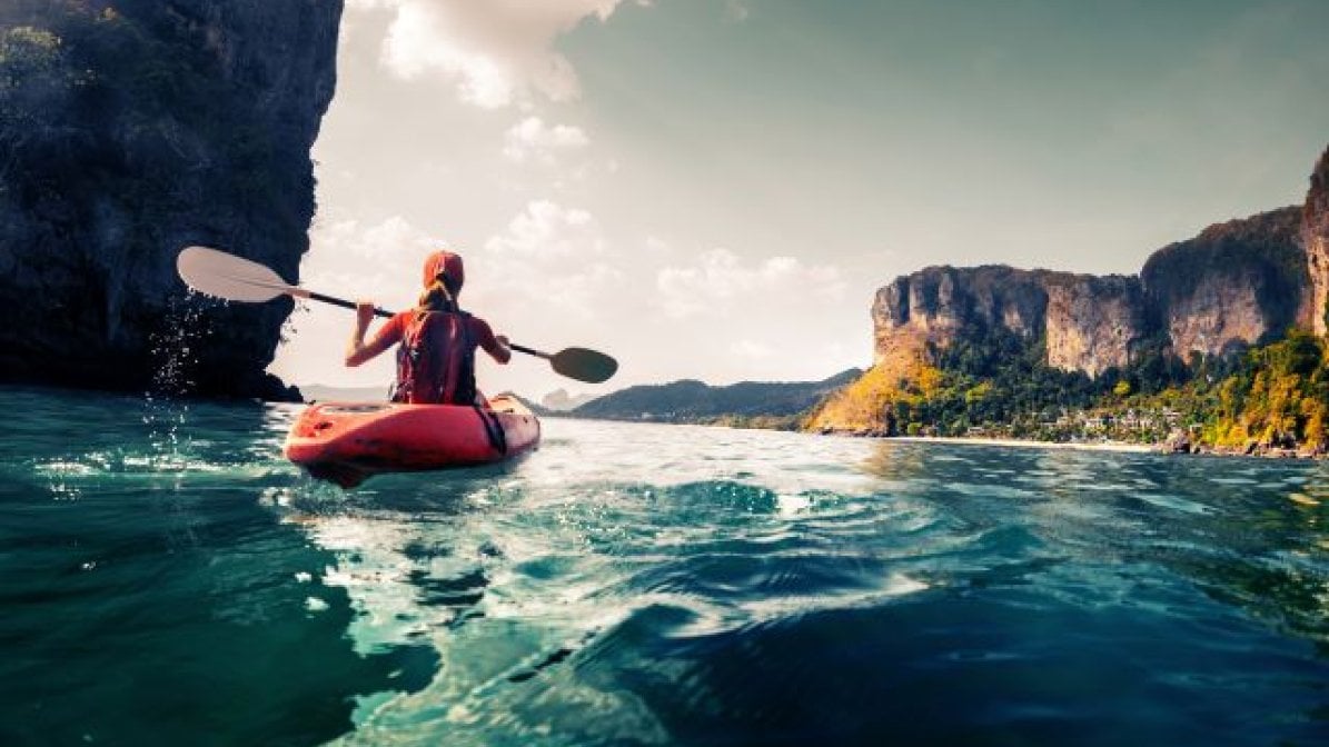 Person canoeing in the sea