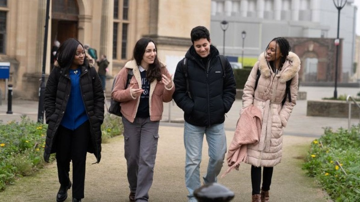 Students walking on university campus