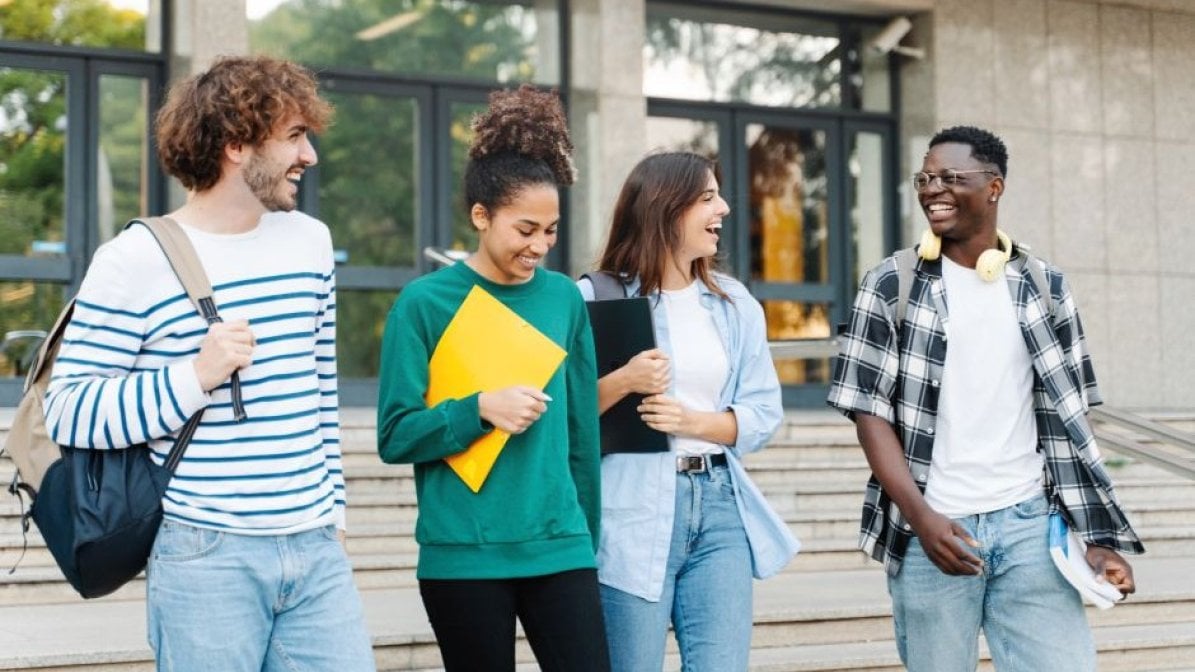 Students walking around campus 