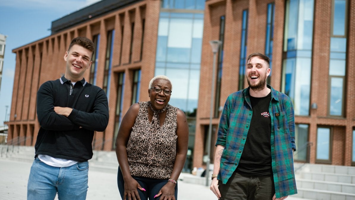 Students socialising on our Canterbury campus.