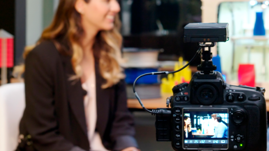 Media studies student conducting an interview
