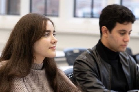 Two students in a classroom