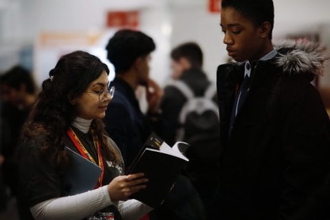 adviser talking to student adviser talking to student