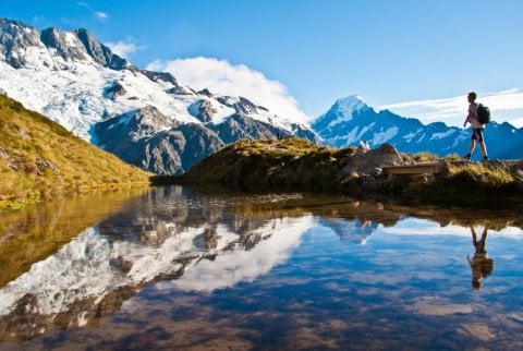 Student enjoying New Zealand view on hike