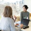 Adviser chatting to an international student