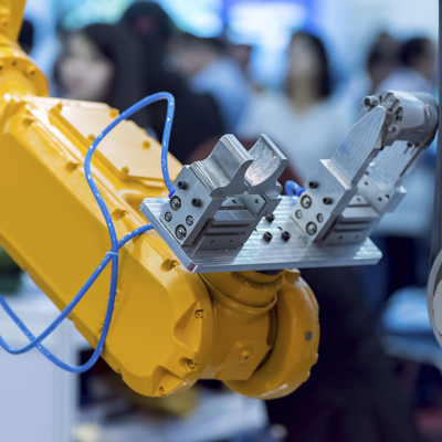 A yellow robotic arm